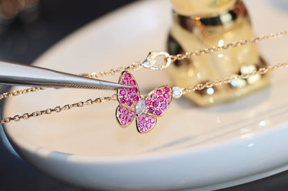 [Renovia Jewelry]BUTTERFLY RED DIAMOND ROSE GOLD NECKLACE
