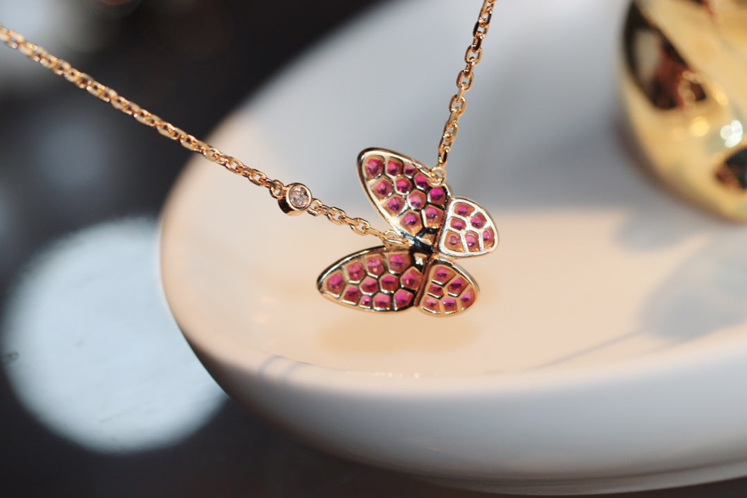 [Renovia Jewelry]BUTTERFLY RED DIAMOND ROSE GOLD NECKLACE