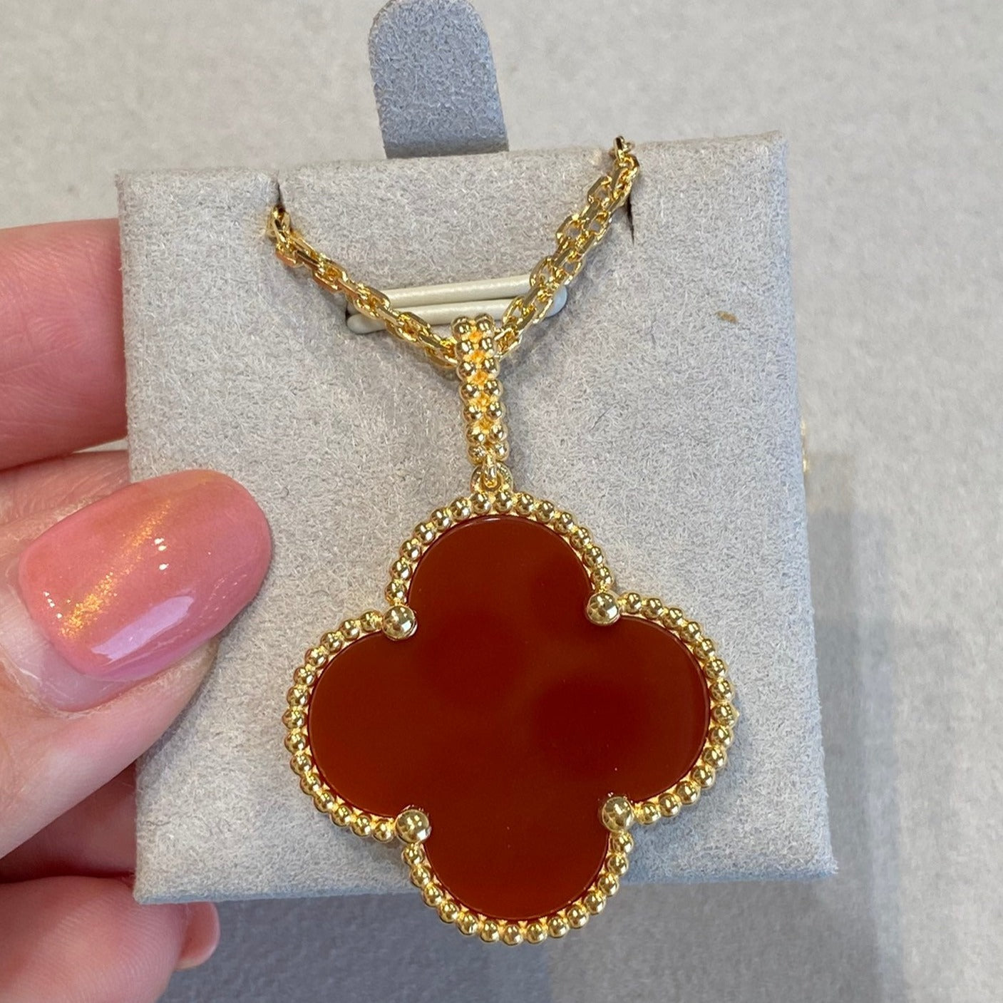[Renovia Jewelry]CLOVER 25MM NECKLACE GOLD CARNELIAN