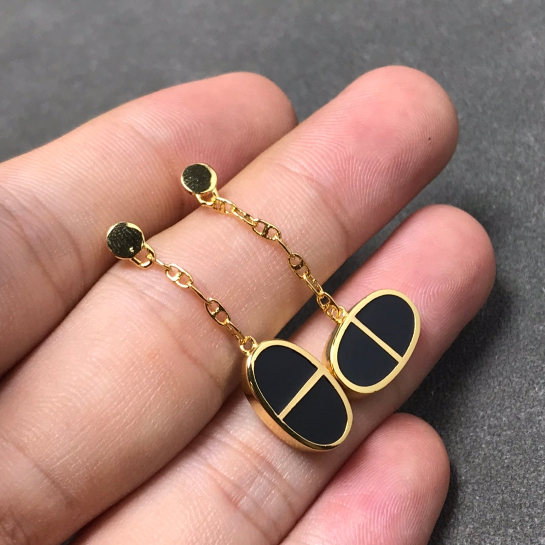[Renovia Jewelry]CHAINE VERSO BLACK CERAMIC SILVER EARRINGS