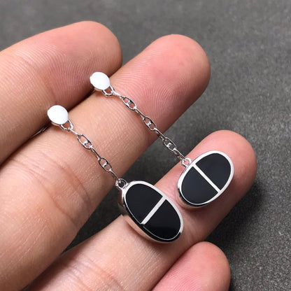 [Renovia Jewelry]CHAINE VERSO BLACK CERAMIC SILVER EARRINGS