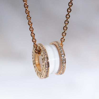 [Renovia Jewelry]ZERO 1 WHITE CERAMIC PINK GOLD DIAMOND NECKLACE