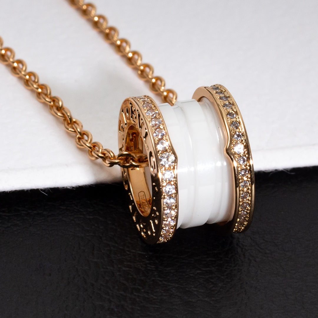 [Renovia Jewelry]ZERO 1 WHITE CERAMIC PINK GOLD DIAMOND NECKLACE