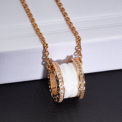 [Renovia Jewelry]ZERO 1 WHITE CERAMIC PINK GOLD DIAMOND NECKLACE