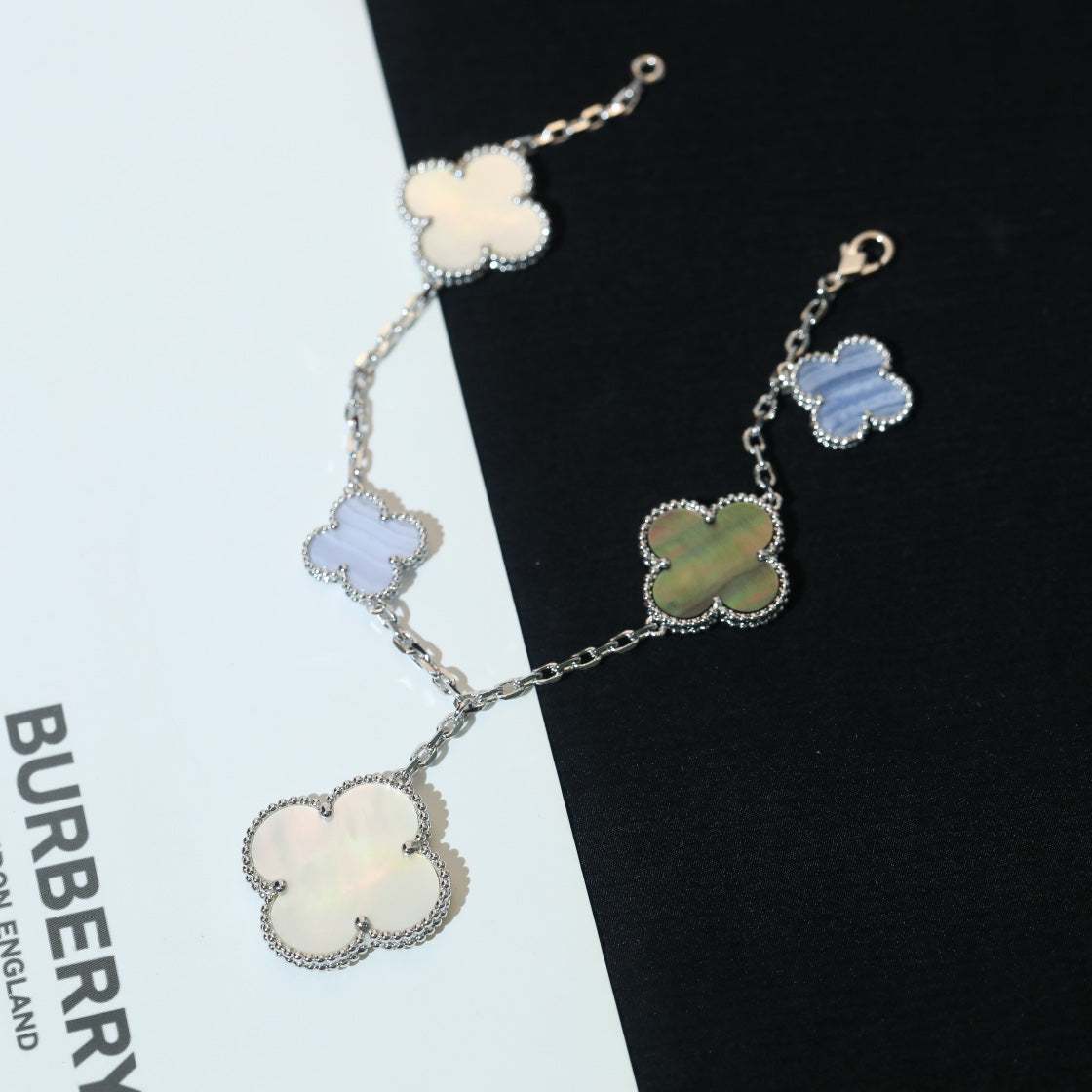 [Renovia Jewelry]CLOVER BRACELET 5 MOTIFS MOP CHALCEDONY SILVER