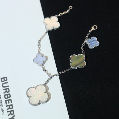 [Renovia Jewelry]CLOVER BRACELET 5 MOTIFS MOP CHALCEDONY SILVER
