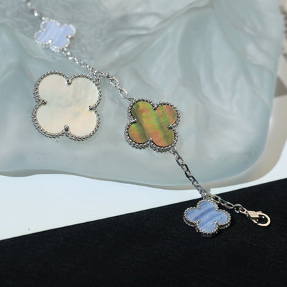 [Renovia Jewelry]CLOVER BRACELET 5 MOTIFS MOP CHALCEDONY SILVER