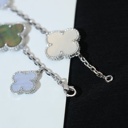 [Renovia Jewelry]CLOVER BRACELET 5 MOTIFS MOP CHALCEDONY SILVER