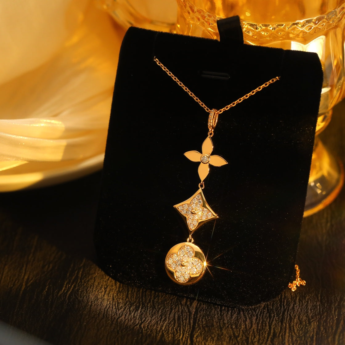 [Renovia Jewelry]STAR AND SUN DIAMOND PINK GOLD NECKLACE