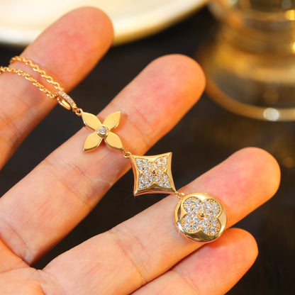 [Renovia Jewelry]STAR AND SUN DIAMOND PINK GOLD NECKLACE
