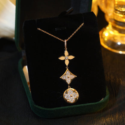[Renovia Jewelry]STAR AND SUN DIAMOND PINK GOLD NECKLACE