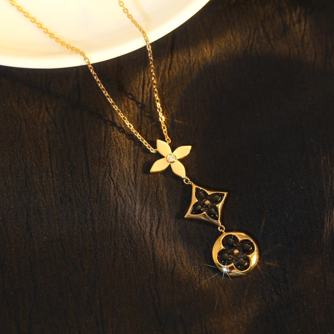 [Renovia Jewelry]STAR AND SUN ONYX PINK GOLD NECKLACE