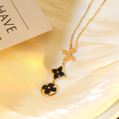 [Renovia Jewelry]STAR AND SUN ONYX PINK GOLD NECKLACE