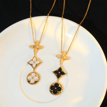 [Renovia Jewelry]STAR AND SUN ONYX PINK GOLD NECKLACE