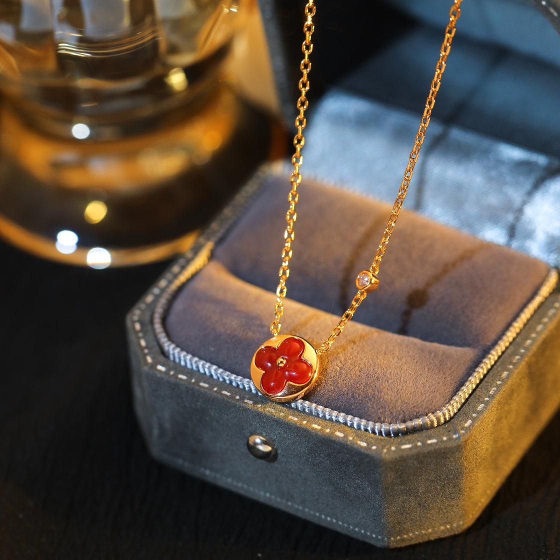 [Renovia Jewelry]SUN PEDANT PINK GOLD 1 DIAMOND NECKLACE