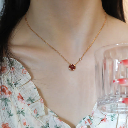[Renovia Jewelry]SUN PEDANT PINK GOLD 1 DIAMOND NECKLACE