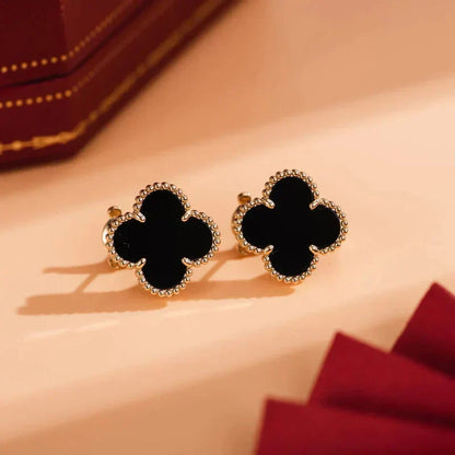 [Renovia Jewelry]CLOVER MEDIUM 1 MOTIFS  ONYX STUD EARRINGS