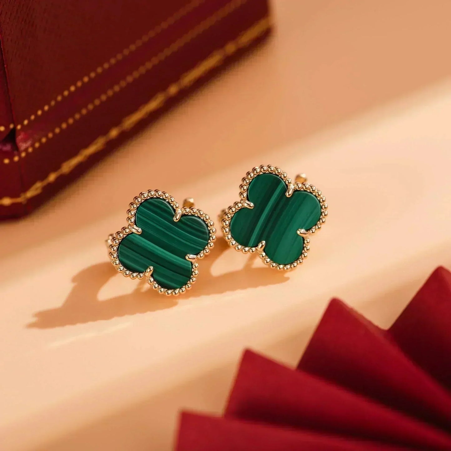 [Renovia Jewelry]CLOVER MEDIUM 1 MOTIFS MALACHITE  EARRINGS