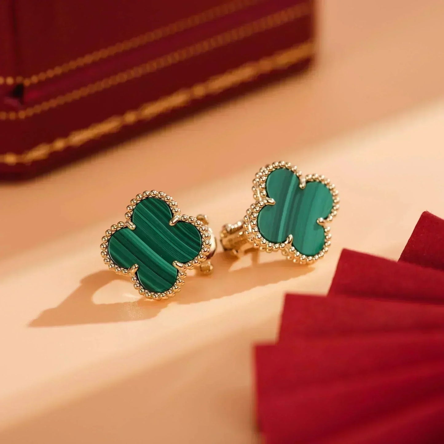 [Renovia Jewelry]CLOVER MEDIUM 1 MOTIFS MALACHITE  EARRINGS