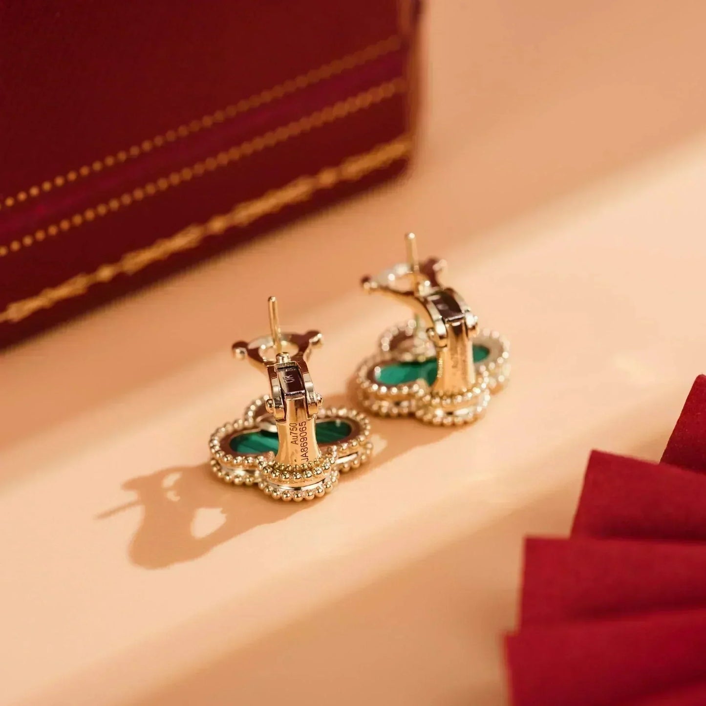 [Renovia Jewelry]CLOVER MEDIUM 1 MOTIFS MALACHITE  EARRINGS