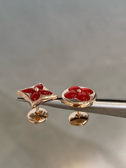 [Renovia Jewelry]STAR AND SUN PINK GOLD CARNELIAN STUD EARRINGS