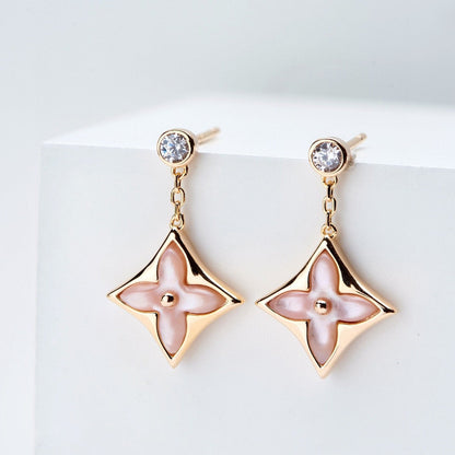 [Renovia Jewelry]DOUBLE STAR PINK GOLD MOP DROP EARRINGS