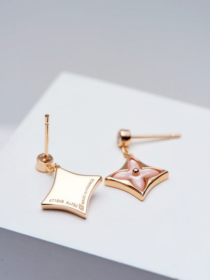 [Renovia Jewelry]DOUBLE STAR PINK GOLD MOP DROP EARRINGS