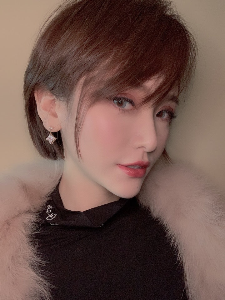 [Renovia Jewelry]DOUBLE STAR PINK GOLD MOP DROP EARRINGS