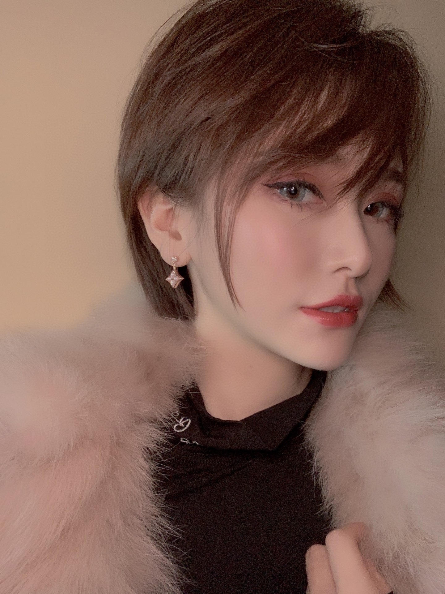 [Renovia Jewelry]DOUBLE STAR PINK GOLD MOP DROP EARRINGS