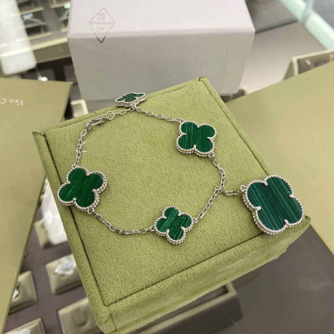 [Renovia Jewelry]CLOVER 5 MOTIFS SIVLER MALACHITE BRACELET
