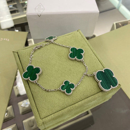 [Renovia Jewelry]CLOVER 5 MOTIFS SIVLER MALACHITE BRACELET