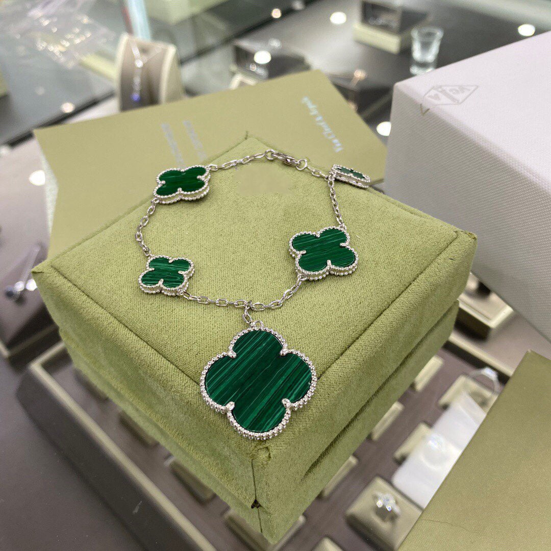 [Renovia Jewelry]CLOVER 5 MOTIFS SIVLER MALACHITE BRACELET