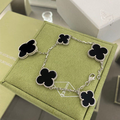 [Renovia Jewelry]CLOVER 5 MOTIFS SIVLER ONYX BRACELET