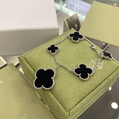 [Renovia Jewelry]CLOVER 5 MOTIFS SIVLER ONYX BRACELET