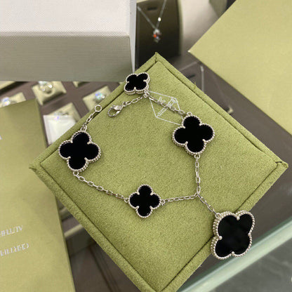 [Renovia Jewelry]CLOVER 5 MOTIFS SIVLER ONYX BRACELET
