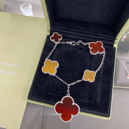 [Renovia Jewelry]CLOVER 5 MOTIFS SIVLER CARNELIAN TIGER EYE BRACELET