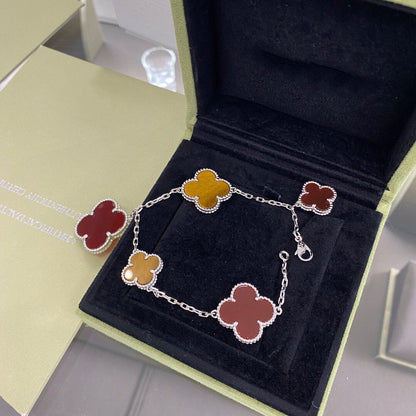 [Renovia Jewelry]CLOVER 5 MOTIFS SIVLER CARNELIAN TIGER EYE BRACELET