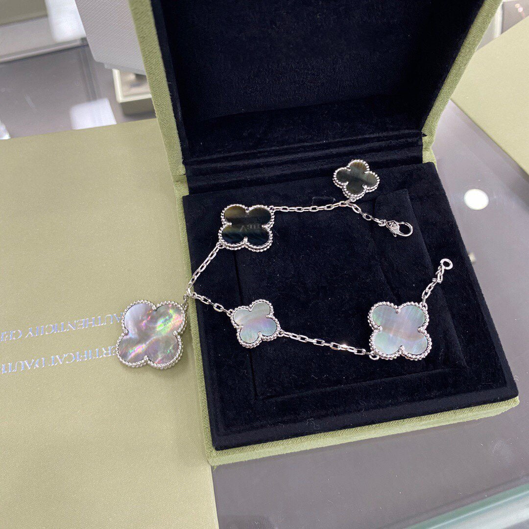 [Renovia Jewelry]CLOVER 5 MOTIFS SIVLER DARK MOP BRACELET