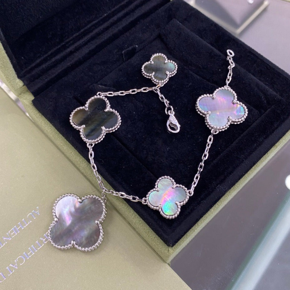 [Renovia Jewelry]CLOVER 5 MOTIFS SIVLER DARK MOP BRACELET