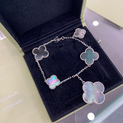 [Renovia Jewelry]CLOVER 5 MOTIFS SIVLER DARK MOP BRACELET