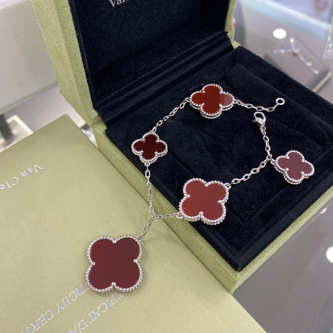 [Renovia Jewelry]CLOVER 5 MOTIFS SIVLER CARNELIAN BRACELET