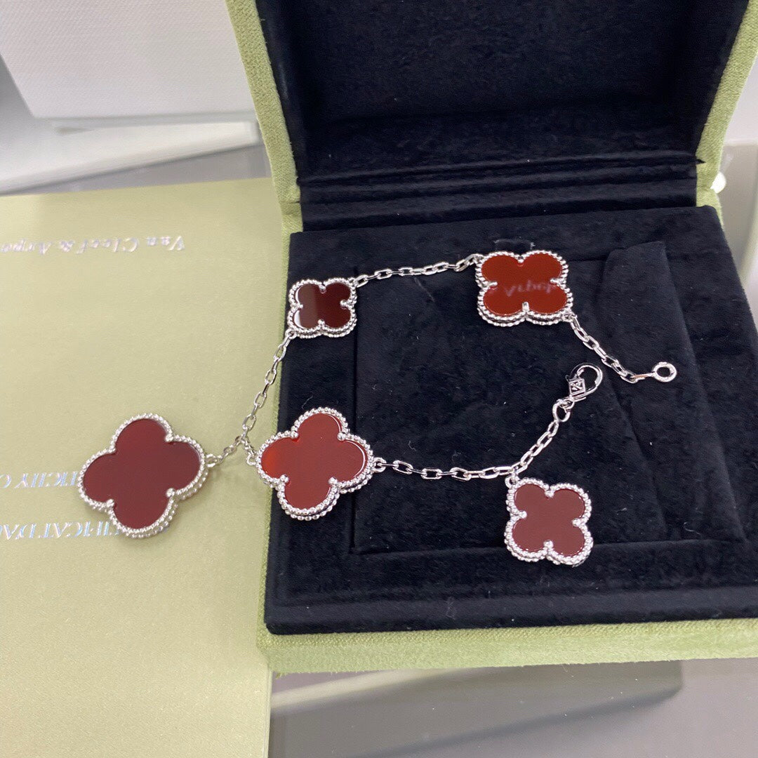[Renovia Jewelry]CLOVER 5 MOTIFS SIVLER CARNELIAN BRACELET