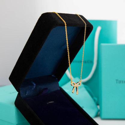 [Renovia Jewelry]RIBBON NECKLACE BOW PENDANT DIAMOND CHARM CHAIN