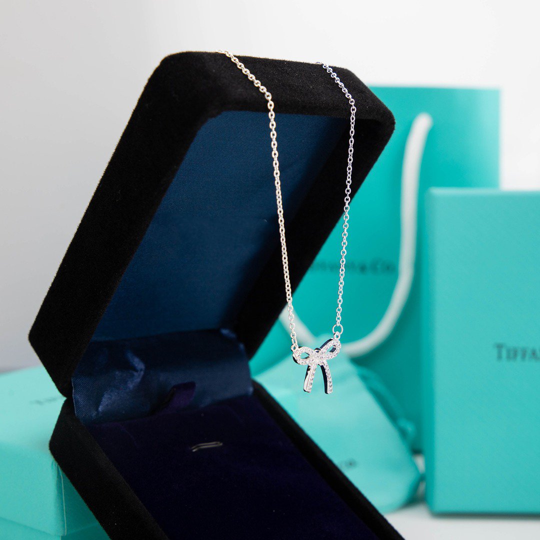 [Renovia Jewelry]RIBBON NECKLACE BOW PENDANT DIAMOND CHARM CHAIN