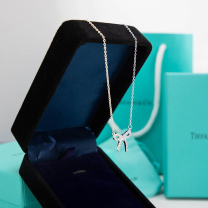 [Renovia Jewelry]RIBBON NECKLACE BOW PENDANT DIAMOND CHARM CHAIN