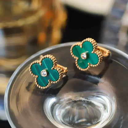 [Renovia Jewelry]CLOVER MEDIUM 1 MOTIFS MALACHITE DIAMOND EARRINGS