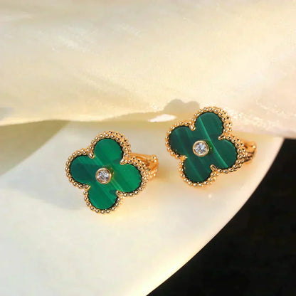 [Renovia Jewelry]CLOVER MEDIUM 1 MOTIFS MALACHITE DIAMOND EARRINGS