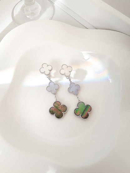 [Renovia Jewelry]CLOVER 3 MOTIFS CHALCEDONY DARK MOP SILVER EARRINGS