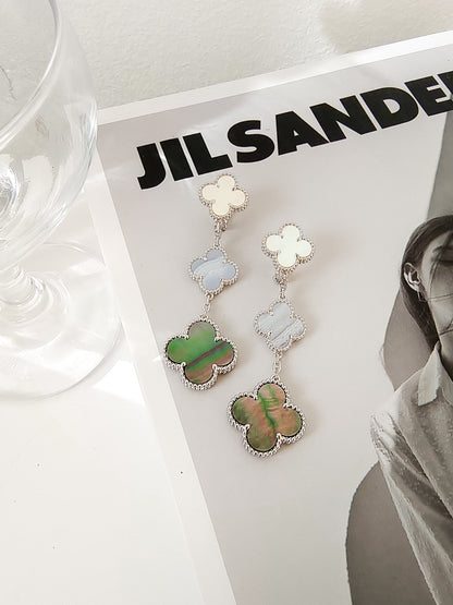 [Renovia Jewelry]CLOVER 3 MOTIFS CHALCEDONY DARK MOP SILVER EARRINGS