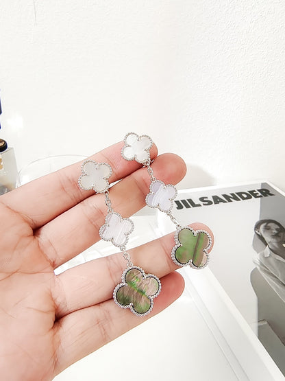 [Renovia Jewelry]CLOVER 3 MOTIFS CHALCEDONY DARK MOP SILVER EARRINGS